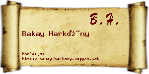 Bakay Harkány névjegykártya